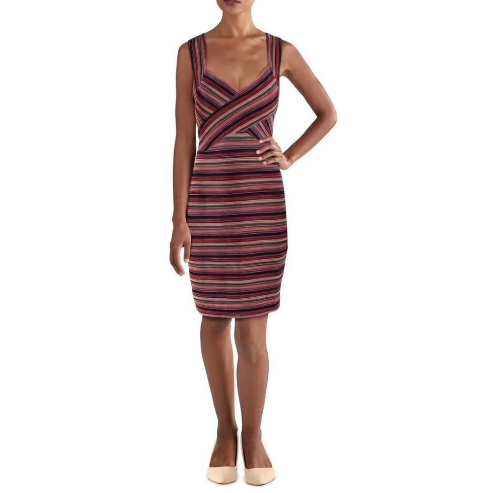 GUESS Women Pink Striped Bodycon Dress GDLP3562 MUL Sz 0 Sleeveless Cutout Back
